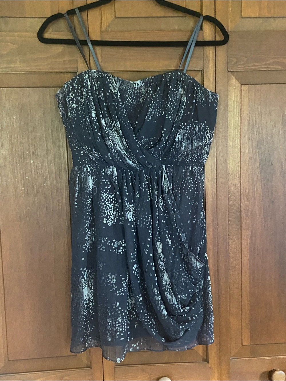BCBGeneration Silver Strapless Dotted Wrap Dress